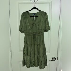 GAP Women's Olive Midi Tie-Front Tiered Mini Dress